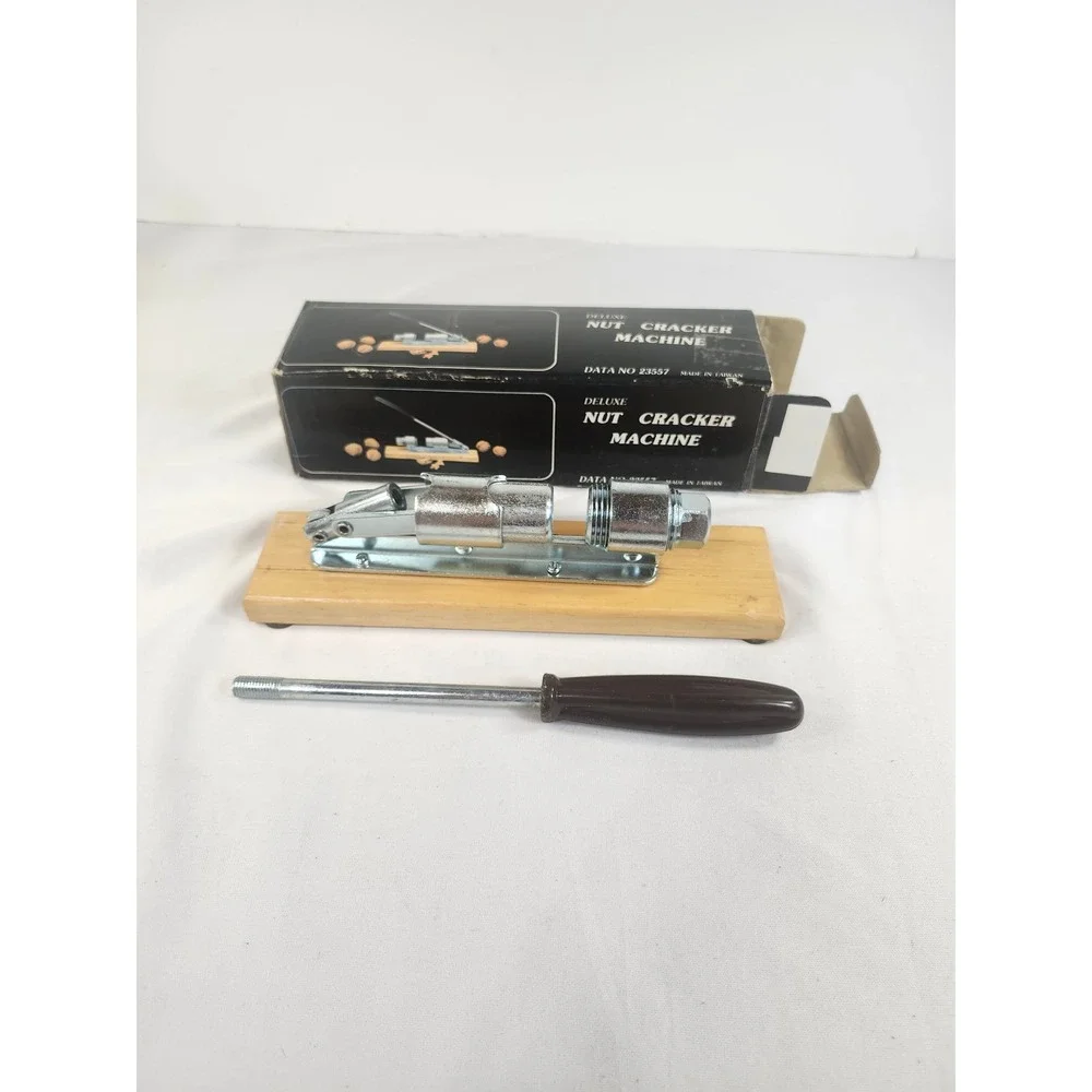 Vintage Deluxe Nut Cracker Machine Wood Base Adjustable Heavy Duty Chrome 23557